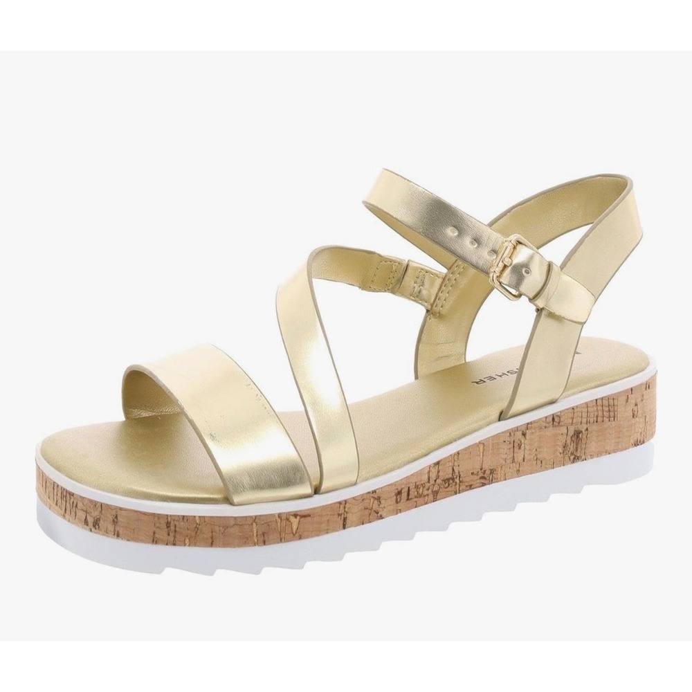 Marc Fisher Women's‎ Grandie Treaded Flatform Wedge Sandals in gold NEW size 11M